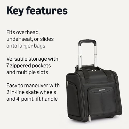 Amazon Basics Underseat Carry-On Luggage with Wheels and Handle, 14" Rolling Travel Bag, Fits Under the Seat, Black view 2