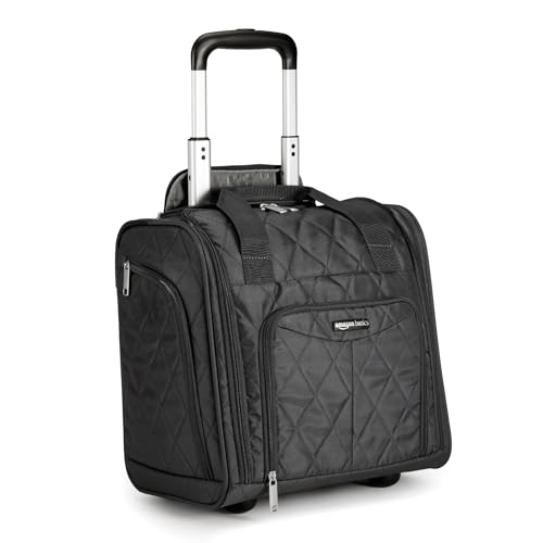 Amazon Basics Underseat Carry On Luggage with Wheels - 14" Rolling Travel Bag, Black Quilted