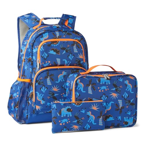Amazon Essentials Kids School Backpack Set with Lunch Tote and Pencil Case - Multi-Pocket Tear-Resistant Student Day-pack - School Supplies Bundle - Blue Navy - 3 Piece Set