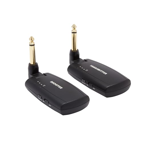 Amazon Basics Rechargeable Digital Wireless Guitar System, 2.4GHz Transmitter/Receiver for Electric Instruments, 100 ft Range, Low Latency, 24bit/44.1kHz, Rotatable Plug, Black