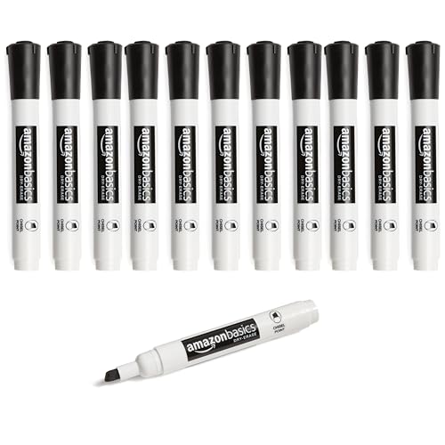 Amazon Basics 12-Pack Low-Odor Chisel Tip Dry Erase Whiteboard Markers, Black