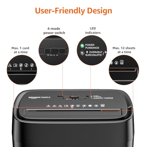 Amazon Basics 12-Sheet Cross-Cut Paper and Credit Card Shredder with Overheat Protection, Black (New Model) view 2