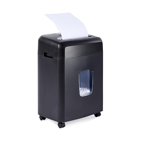 Amazon Basics 12 Sheet High Security Micro Cut Paper, Credit Card and CD Shredder with 6 Gallon Easy Emptying Bin, Casters, Black