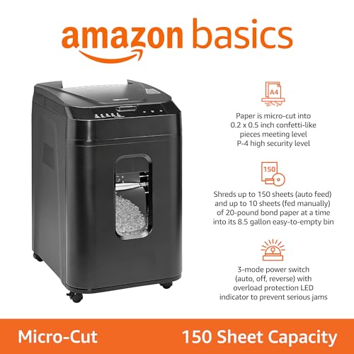 Amazon Basics 150-Sheet Autofeed Micro-Cut Paper Shredder & Multipurpose Copy Printer Paper, 8.5 x 11 Inch 20Lb Paper - 8 Ream Case (4,000 Sheets), 92 GE Bright White