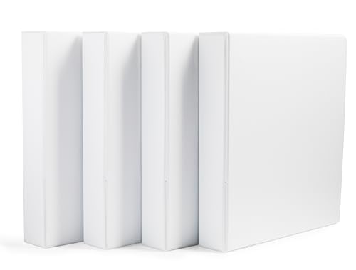 Amazon Basics 3 Ring Binders, 1.5 Inch D-Ring Organizer for School, Home Office, White, 4 Pack