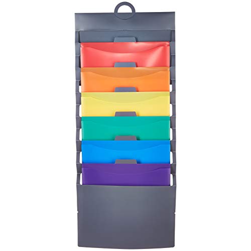 Amazon Basics 36-inch Hanging File Folders, Space Saving Multicolor Organization System with Pockets, Portable Letter Size Paper Storage for Home Office, School & Classroom