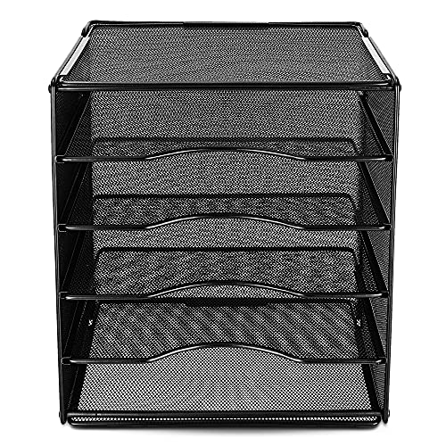 Amazon Basics 5 Slot Desk Rectangular Organizer Tray, Black, 13.6 x 9.5 x 12.8 inch