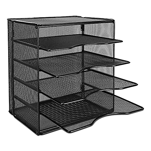 Amazon Basics 5 Slot Desk Rectangular Organizer Tray, Black, 13.6 x 9.5 x 12.8 inch
