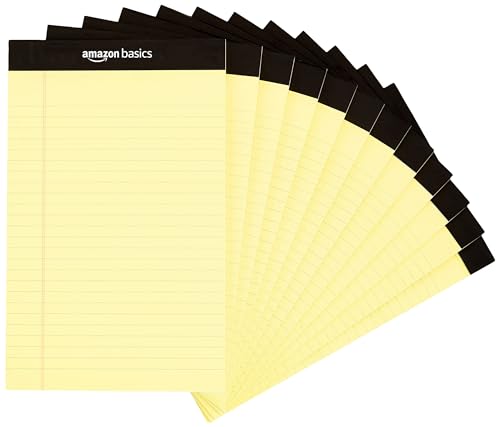 Amazon Basics 50 sheet Narrow Ruled Lined Writing Note Pad, 5 inch x 8 inch, 12 Pack, Canary