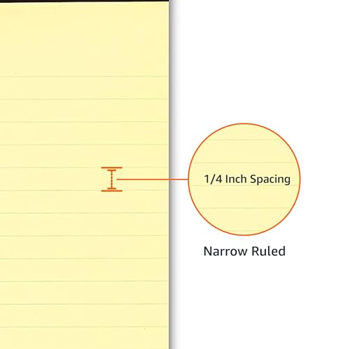Amazon Basics 50 sheet Narrow Ruled Lined Writing Note Pad, 5 inch x 8 inch, 12 Pack, Canary