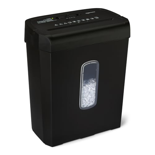 Amazon Basics 6-Sheet High Security Cross-Cut Paper and Credit Card Shredder, 3.7 Gallon, Shreds Staples, Auto Shut-Off, Compact Design for Home, Black