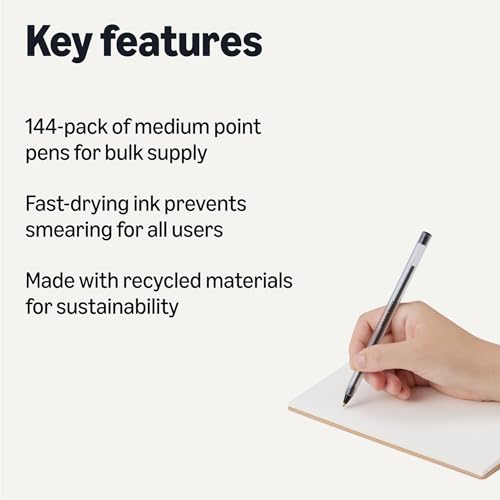 Amazon Basics Ballpoint Pens, Medium Point 1.0mm, Black Ink, 144-Pack view 2