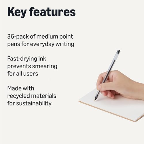 Amazon Basics Ballpoint Pens, Medium Point 1.0mm, Black Ink, 36-Pack view 2