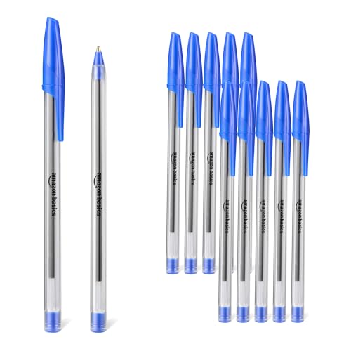 Amazon Basics Ballpoint Pens, Medium Point 1.0mm, Blue Ink, 12-Pack