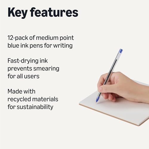 Amazon Basics Ballpoint Pens, Medium Point 1.0mm, Blue Ink, 12-Pack view 2