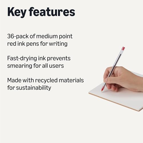 Amazon Basics Ballpoint Pens, Medium Point 1.0mm, Red Ink, 36-Pack view 2