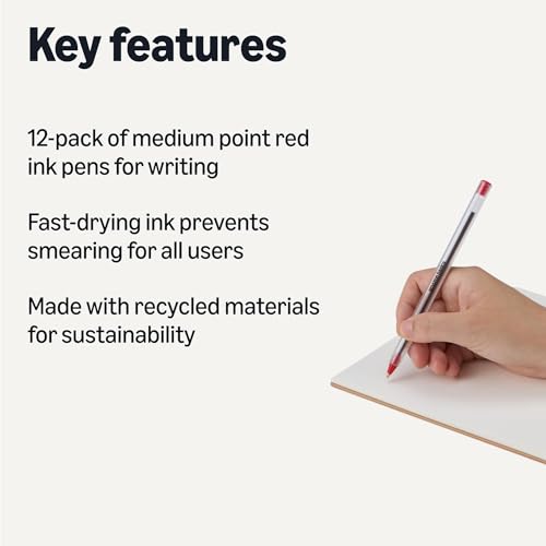 Amazon Basics Ballpoint Pens, Medium Point 1.0mm, Red Ink, 12-Pack view 2