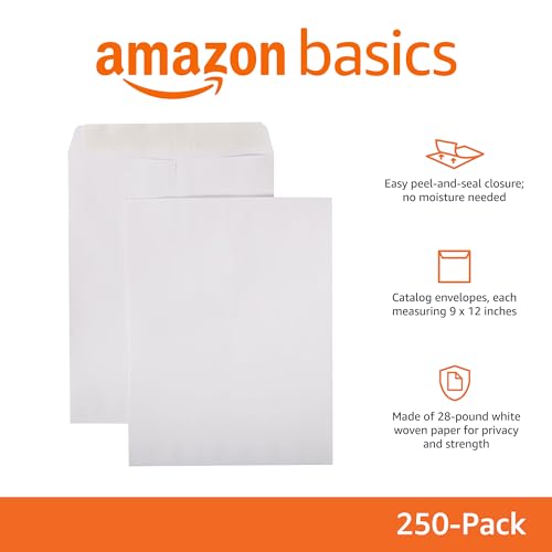 Amazon Basics Catalog Mailing Envelopes, Peel and Seal, 9x12 Inch, White, 250-Pack view 2