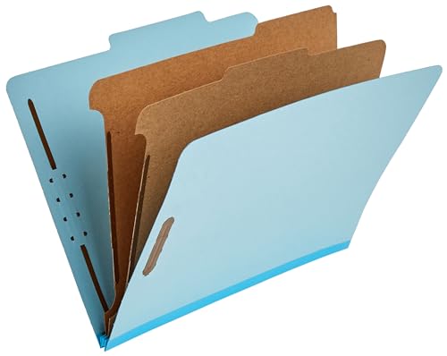 Amazon Basics Classification Folder with Prongs, 100% Recycled, 2 Dividers, 2" Embedded, 12.17 x 10.39 inch (Letter) Size, Light Blue, 10 Count per Box