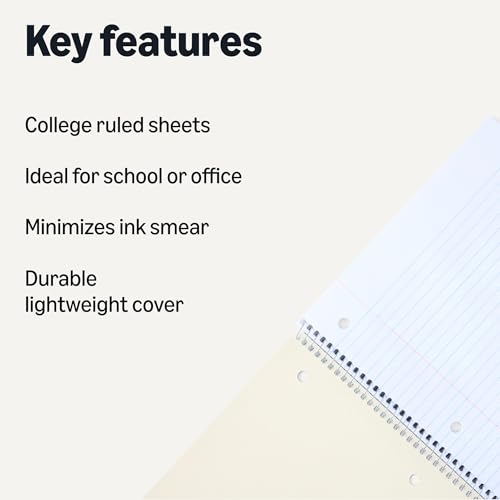 Amazon Basics College Ruled Spiral Notebook, For Work and School, 70 Sheets, 8" x 10.5", Black, 2 pack view 2
