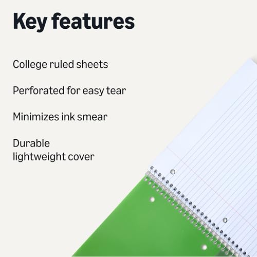 Amazon Basics College-Ruled Spiral Notebook, Poly Cover, For Work and School, 100 Sheets, 9" x 11", Green, 1-Pack view 2