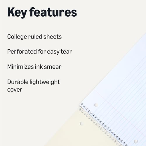 Amazon Basics College Ruled Spiral Notebooks, 70 Sheets, 8" x 10.5", Perforated Pages, Assorted Primary Solid Colors, 3-Pack view 2