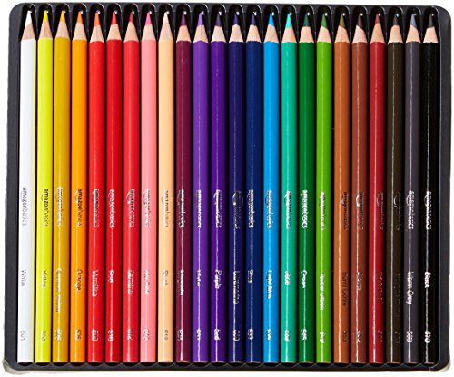 Amazon Basics Colored Pencils for Coloring and Drawing, Premium, Soft Core, Back to School Supplies, 24 Count (Pack of 1), Multicolor