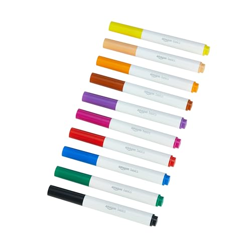 Amazon Basics Colored Washable Markers for Coloring and Drawing, Broad Line, Multicolored, 10-Pack
