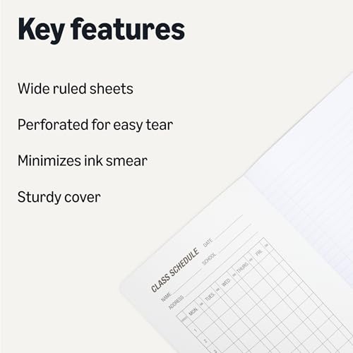 Amazon Basics Composition Notebook, Wide Ruled, 100 Sheets, 9.75" x 7.5", Marble Black, Sturdy Cover with Conversion Charts, for School, Home, and Office Use, 4-Pack view 2