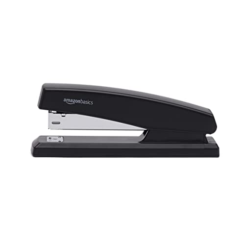 Amazon Basics Desktop Stapler with 1000 Staples, Office Stapler, Lightweight, Easy to Use, 25 Sheet Capacity, Non-Slip, Black, 3 Pack