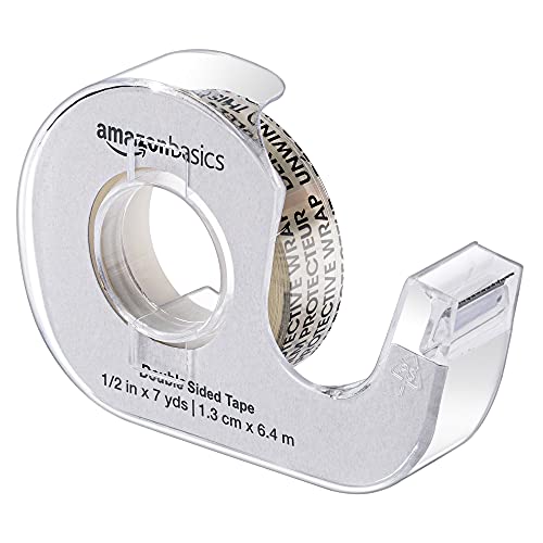 Amazon Basics Double Sided Refillable Permanent Tape with Dispenser, Narrow Width, 1/2 x 252 inches, 3-Pack, Translucence