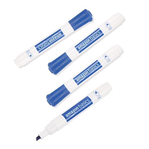 Amazon Basics Dry Erase Markers For Whiteboards, Chisel Tip, Low-Odor, Blue, Pack of 12