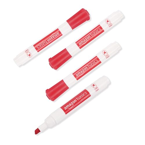 Amazon Basics Dry Erase Markers For Whiteboards, Chisel Tip, Low-Odor, Red, Pack of 12