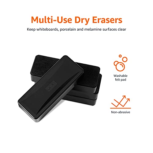 Amazon Basics Dry-Erase Whiteboard Erasers with Soft Pile, for School, Office, Home, and Classroom, Black, 4-Pack view 2