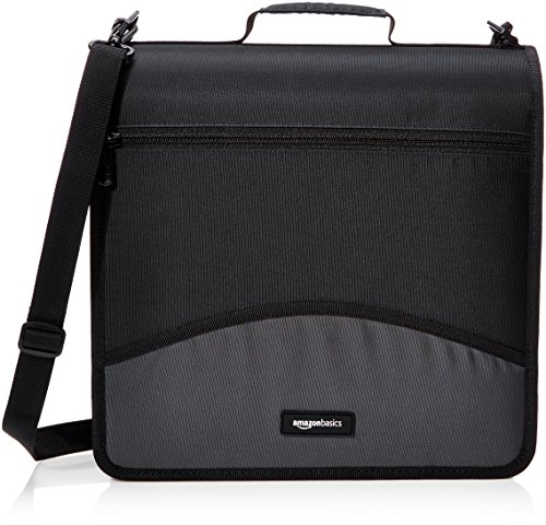 Amazon Basics Durable 3 Ring Binder with Zipper and Strap, Multiple Pockets, Sturdy Storage for School and Office, 3 inch, Black