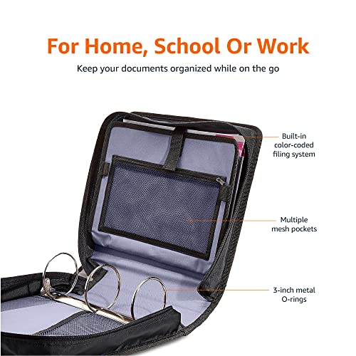 Amazon Basics Durable 3 Ring Binder with Zipper and Strap, Multiple Pockets, Sturdy Storage for School and Office, 3 inch, Black view 3