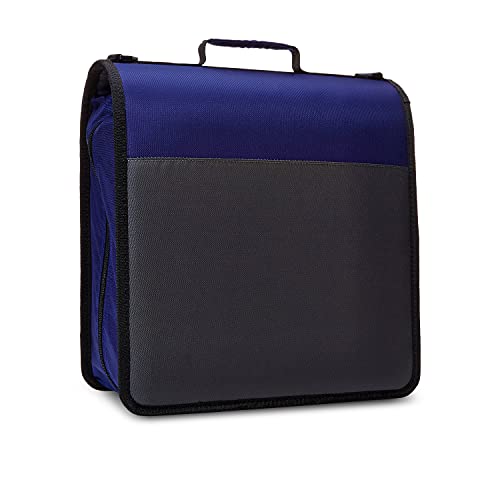 Amazon Basics Durable 3 Ring Zipper Binder with Multiple Pockets and Shoulder Strap, O-Ring Closure, Large Capacity, 4 inches, Blue view 2