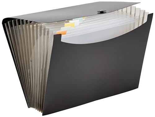 Amazon Basics Expanding Organizer File Folder for Documents, Letter Size, 13 Pockets, Waterproof, Black & Gray, 2-Pack view 2
