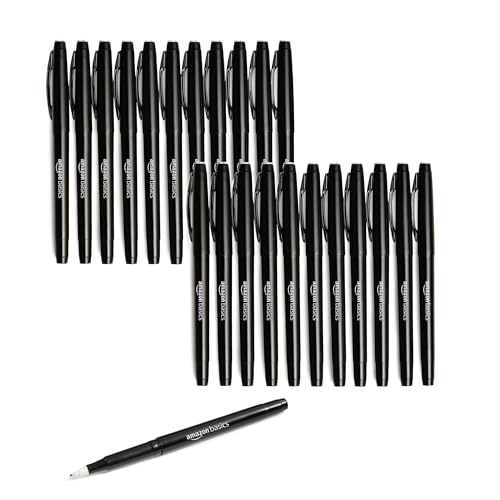 Amazon Basics Felt Tip Marker Pens, Black, Smooth Writing, for Writing, Drawing, Journaling and Note Taking, 24-Pack