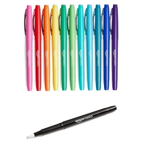 Amazon Basics Felt Tip Marker Pens, Versatile for Writing, Drawing, and Journaling, Assorted Colors, 12-Pack