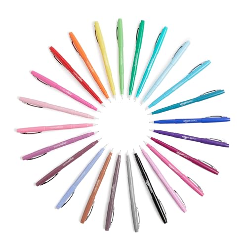 Amazon Basics Felt Tip Marker Pens, Versatile for Writing, Drawing, and Journaling, Black, 24-Pack