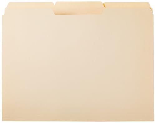 Amazon Basics File Folders with Tabs for Filing, 1/3-Cut Tab, Assorted Positions, 8.5x11 inches, Letter Size, Manila, Pack of 100