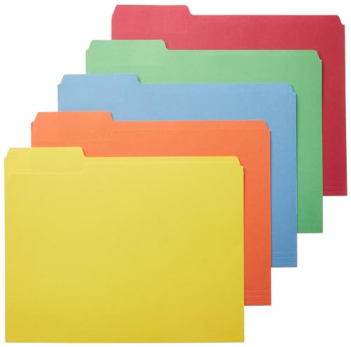 Amazon Basics File Folders with Tabs for Filing, AMZ401, Sturdy, Letter Size, Assorted Colors (100 Pack)