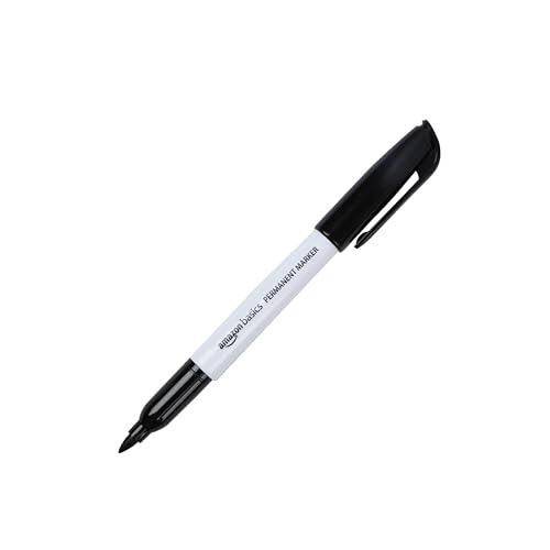 Amazon Basics Fine Tip Point Permanent Markers for Office, School, and Home Use, Black, 12 Pack