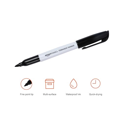 Amazon Basics Fine Tip Point Permanent Markers for Office, School, and Home Use, Black, 12 Pack