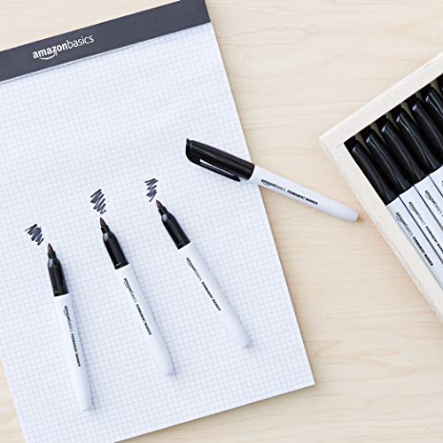 Amazon Basics Fine Tip Point Permanent Markers for Office, School, and Home Use, Black, 24 Pack