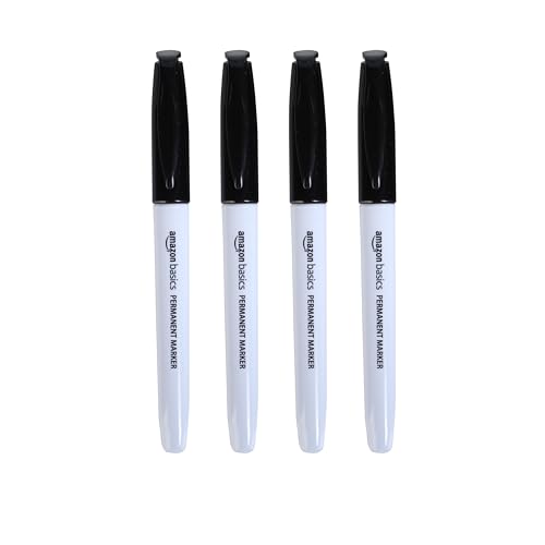 Amazon Basics Fine Tip Point Permanent Markers for Office, School, and Home Use, Black, 4 Pack