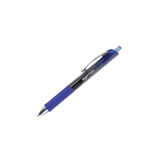 Amazon Basics Gel Pens Fine Point Smooth Writing Pens, Retractable, Blue, 0.7mm, 12 Pack