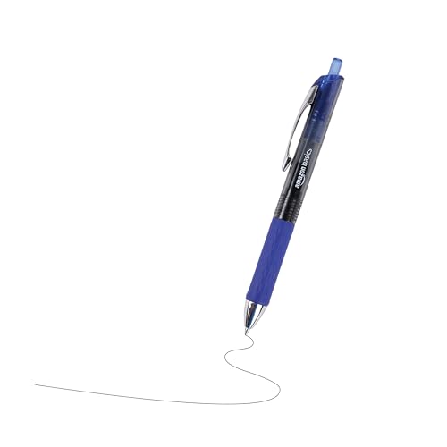 Amazon Basics Gel Pens Fine Point Smooth Writing Pens, Retractable, Blue, 0.7mm, 12 Pack