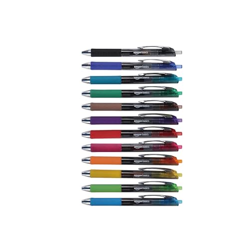 Amazon Basics Gel Pens Fine Point Smooth Writing Pens, Retractable, Assorted, 0.7mm, 12 Pack